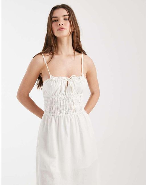 Cotton On White Haven Linen Blend Strappy Midi Dress