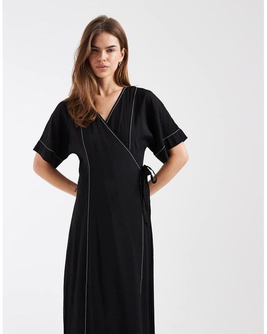 Object Black Long Wrap Maxi Dress
