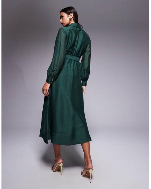 Forever New Green Seam Detail Belted Shirt Midi Dress