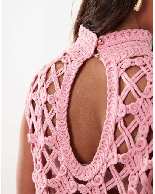 ARRANGE Pink Crochet Knit Sleeveless Top