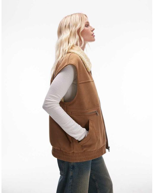 TOPSHOP Natural Faux Suede Gilet
