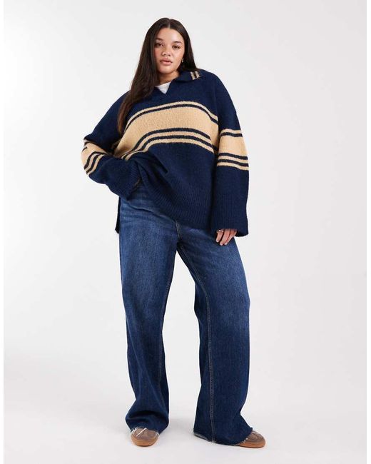 ONLY Blue Stripes Knitted Polo