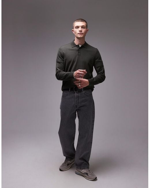 ARKET Gray Merino Wool Knitted Long Sleeve Polo Shirt for men