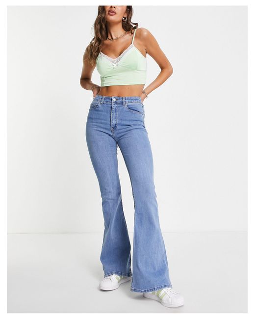 Pull&Bear Denim High Waist Flare Jean in Blue Lyst UK