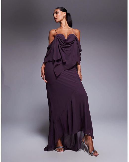 ASOS Purple – doppellagiges, asymmetrisches maxikleid