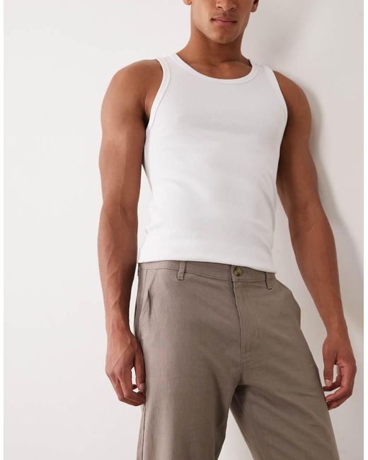 ASOS Natural Co-ord Straight Linen Blend Trousers for men