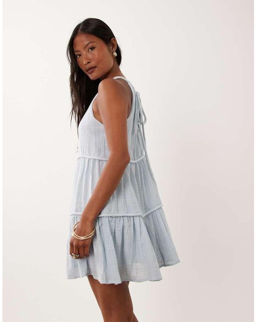 ASOS Multicolor Asos Design Petite Halter Neck Tiered Mini Dress With Chunky Binding