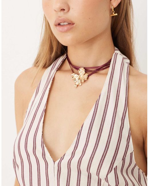 ASOS Natural – ärmelloses hemd-skater-kleid mit streifen