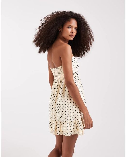 Hollister Natural Bandeau Tie Up Ruffle Babydoll Mini Dress