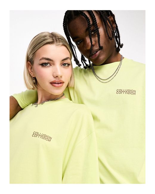 Unisex - t-shirt à logo effet miroir - vert citron Collusion en coloris Yellow