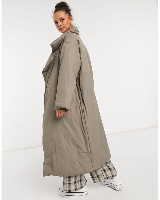 Plumífero largo en color avellana con cinturón ASOS de Tejido sintético de  color Marrón - Lyst