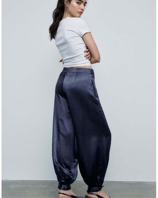 Stradivarius Blue Smart Satin Balloon Trousers