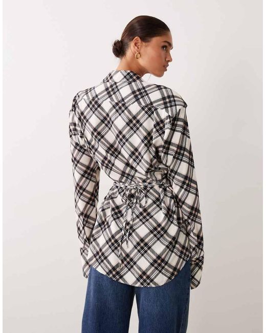 ASOS White Cinched Shoulder Pads Tie Back Shirt