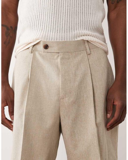 ASOS Natural Tailored Pleated Wide Shorts for men