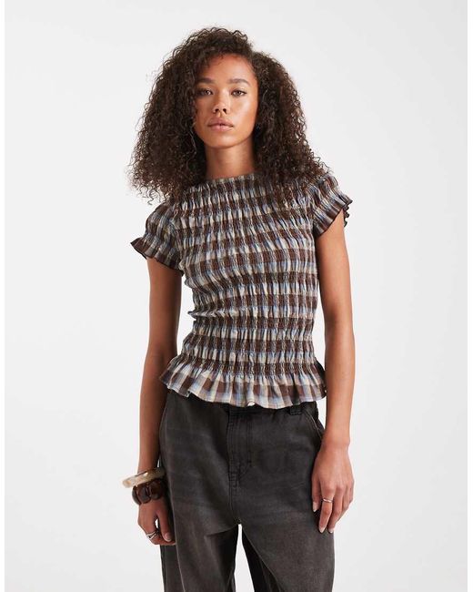 Daisy Street Multicolor Shirred Short Sleeve Top