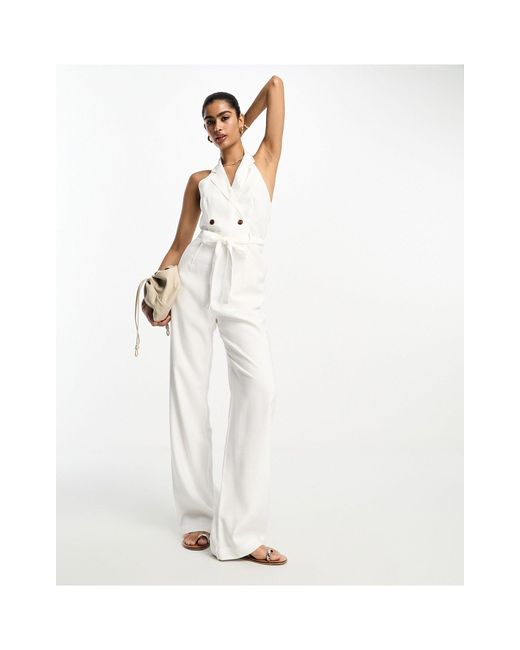 Mango Waistcoat Detail Tie Waist Jumpsuit in White | Lyst Canada