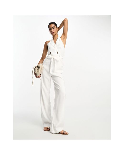 Mango White Waistcoat Detail Tie Waist Jumpsuit