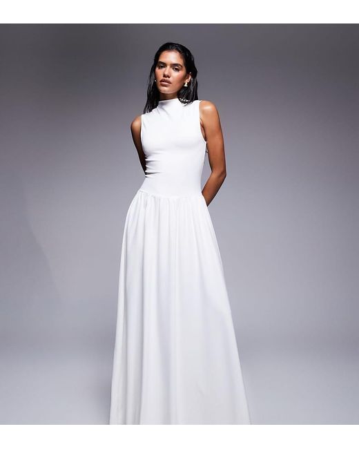 Vestido Largo Sin Mangas Con Cuello Alto Y Falda Fruncida Exclusivo De -Blanco Kaiia de color Blue