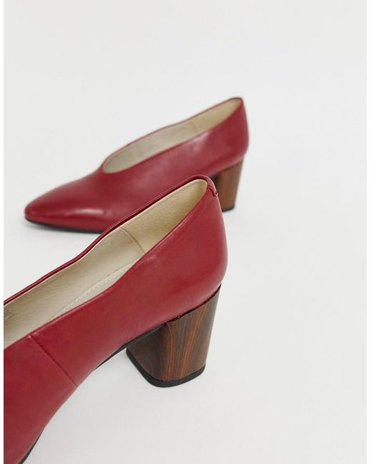 Vagabond Deep Red Leather Block Heeled Court Shoes With Wooden Heel