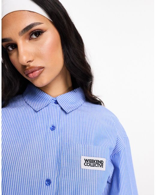 ASOS Blue Asos Design Weekend Collective Co-ord Cropped Shirt With Woven Label