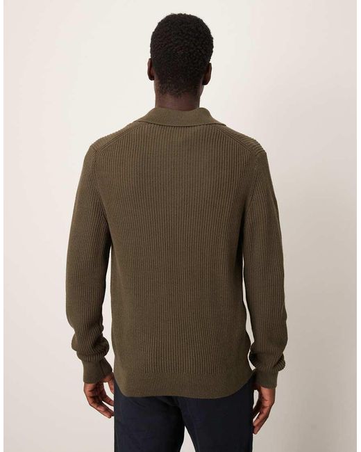 Mango Brown Knitted Open Collar Polo Shirt for men