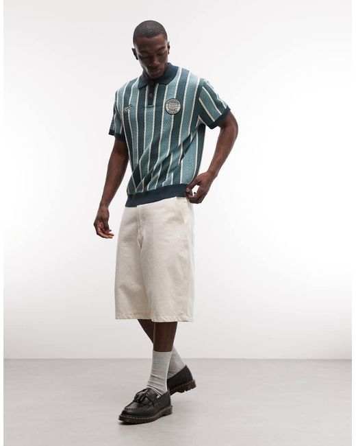 Prohibited Blue Knitted Button Up Polo Shirt for men