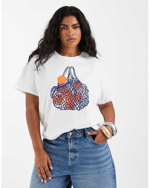 Pieces Plus Blue Pieces Curve Oversized Shopping Bag Graphic T-shirt