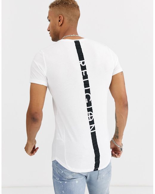 T-shirt à ourlet arrondi avec bande contrastante dans le dos Religion pour homme en coloris White