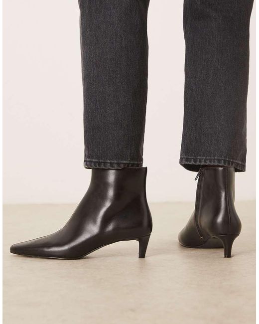 Mango Black 100% Leather Kitten Heel Ankle Boots