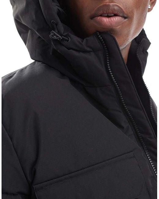Only & Sons Black Padded Puffer With Hood & Utility Pockets for men