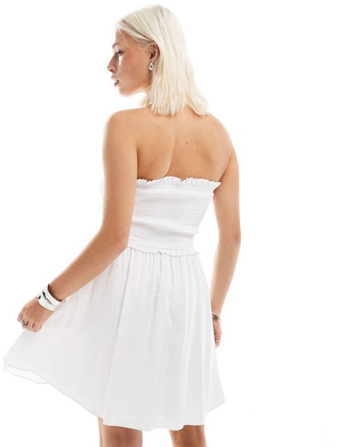 Glamorous White Drop Waist Shirred Mini Dress