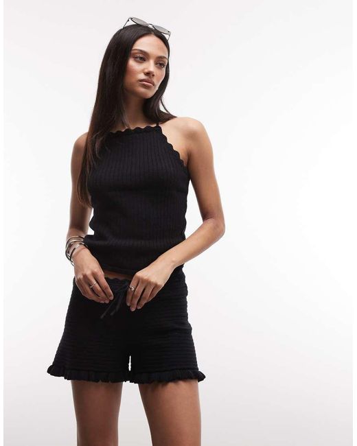 Monki Black Crochet Style Frill Hotpants Co-ord