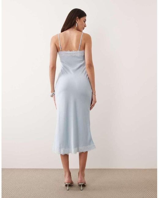 New Look White Contrast Lace Strappy Satin Midi Dress