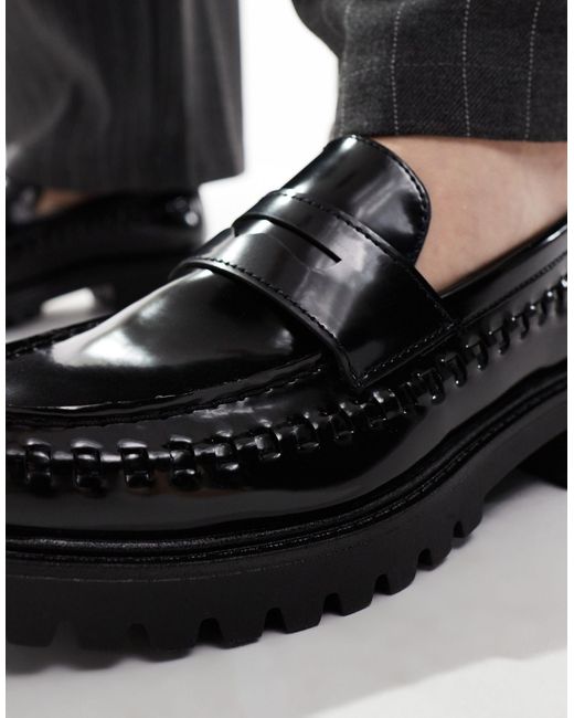 Truffle Collection Black Woven Chunky Penny Loafers for men