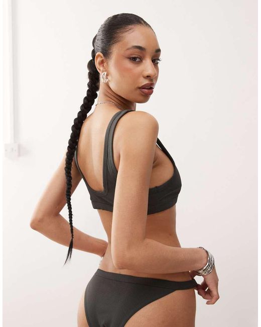 Weekday Black Ribbed Scoop Neck Bikini Top