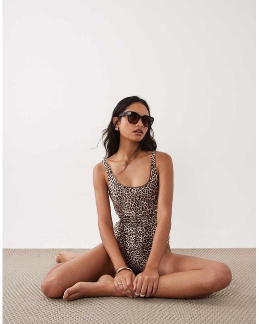 GOOD AMERICAN Brown Satin Waist Framer One Piece Swimsuit