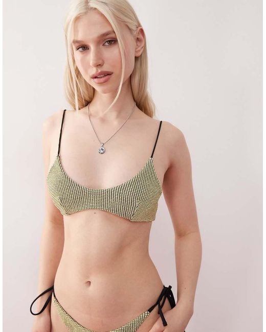 Lioness Pink Paseo Canyon Mix And Match Contrast Lace Up Back Scoop Front Textured Bikini Top