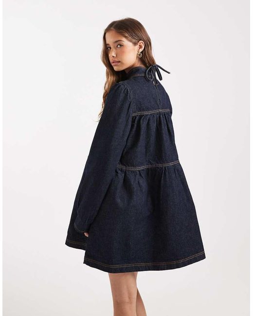 Vestido Vaquero Escalonado Con Lavado Azul Añil De Miss Selfridge de color Blue