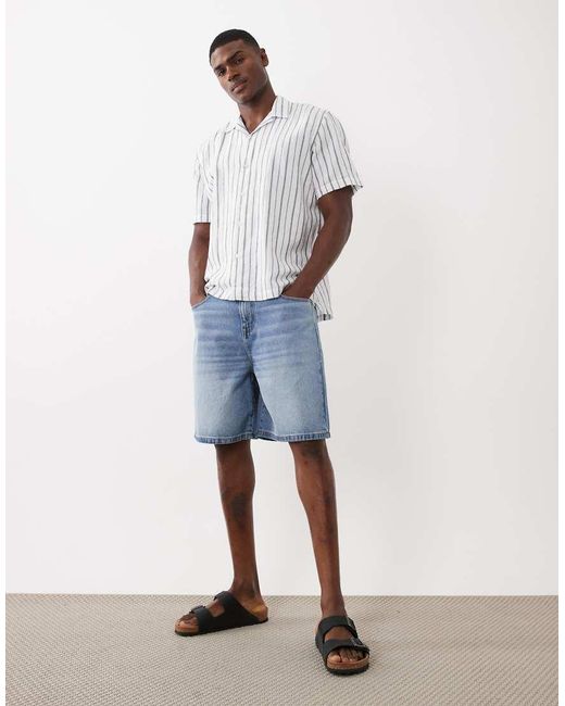 SELECTED White Linen Blend Short Sleeve Shirt for men