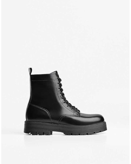 Bershka Black Lace-up Track Sole Ankle Boots for men