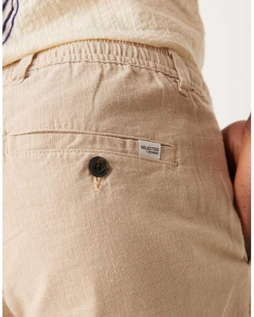 SELECTED Natural Linen Blend Shorts for men