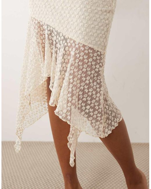 ASOS Natural Embroidered Cutabout Hanky Hem Midi Skirt