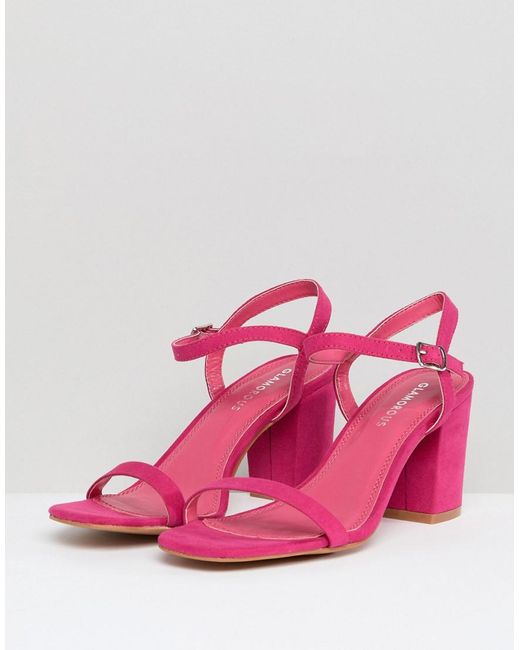 Kianna Block Heel Sandals Hot Pink Leather | sdr.com.ec