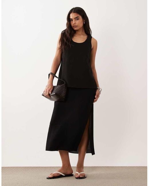 ASOS Black Double Layer Column Midi Dress