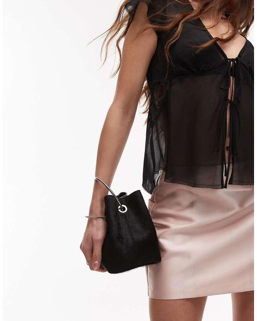 TOPSHOP Black Gene Real Pony Leather Grab Bag With Metal Handle