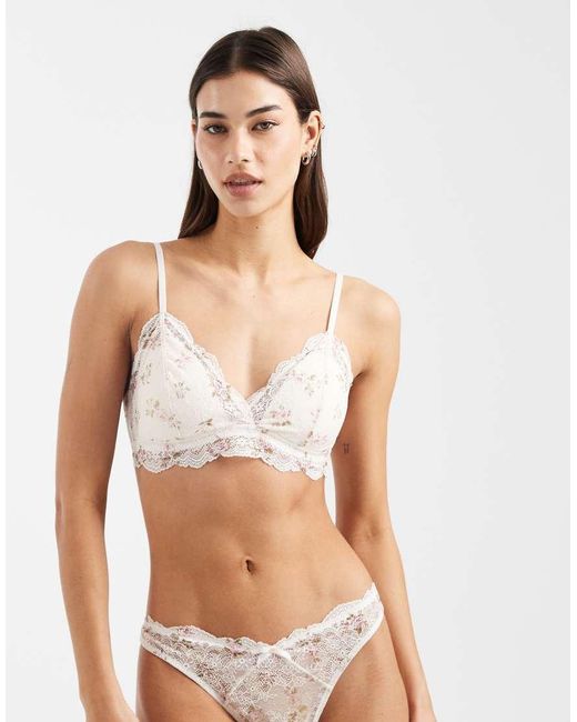 Lindex Natural Valerie Floral Printed Lace Padded Triangle Bralette