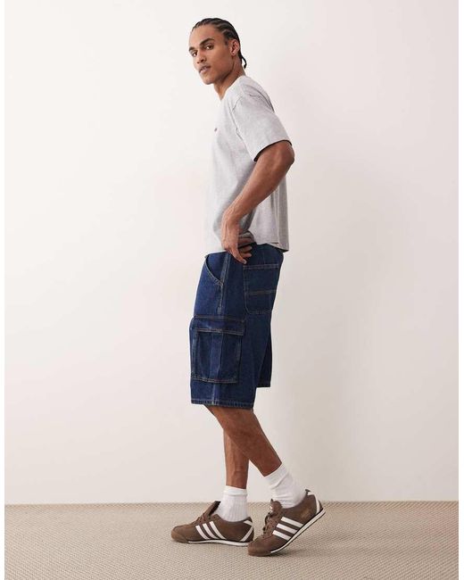 Jack & Jones Blue Alex baggy Denim Cargo Shorts for men