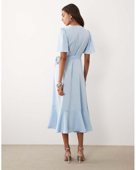 Y.A.S Blue Satin Wrap Midi Dress