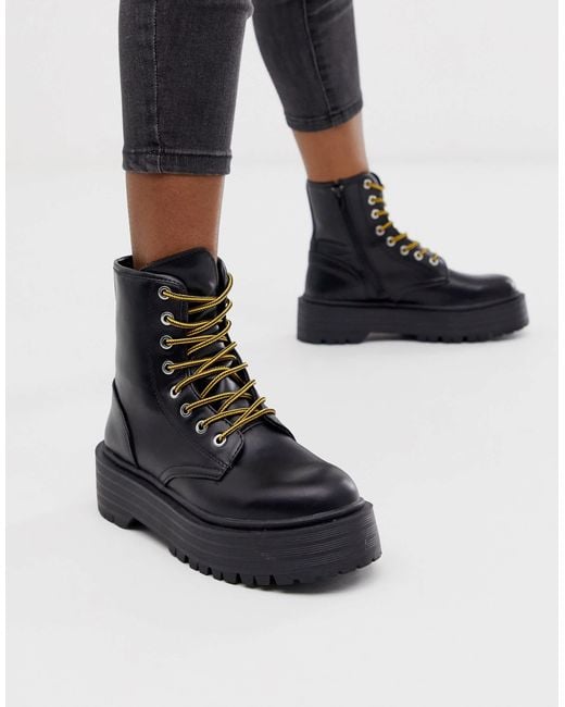 Pull&Bear Black Lace Up Boot With Chunky Sole