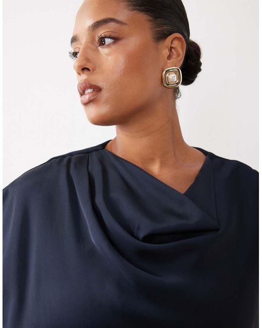 Forever New Blue Satin High Cowl Neck Tuck Side Detail Bias Maxi Dress